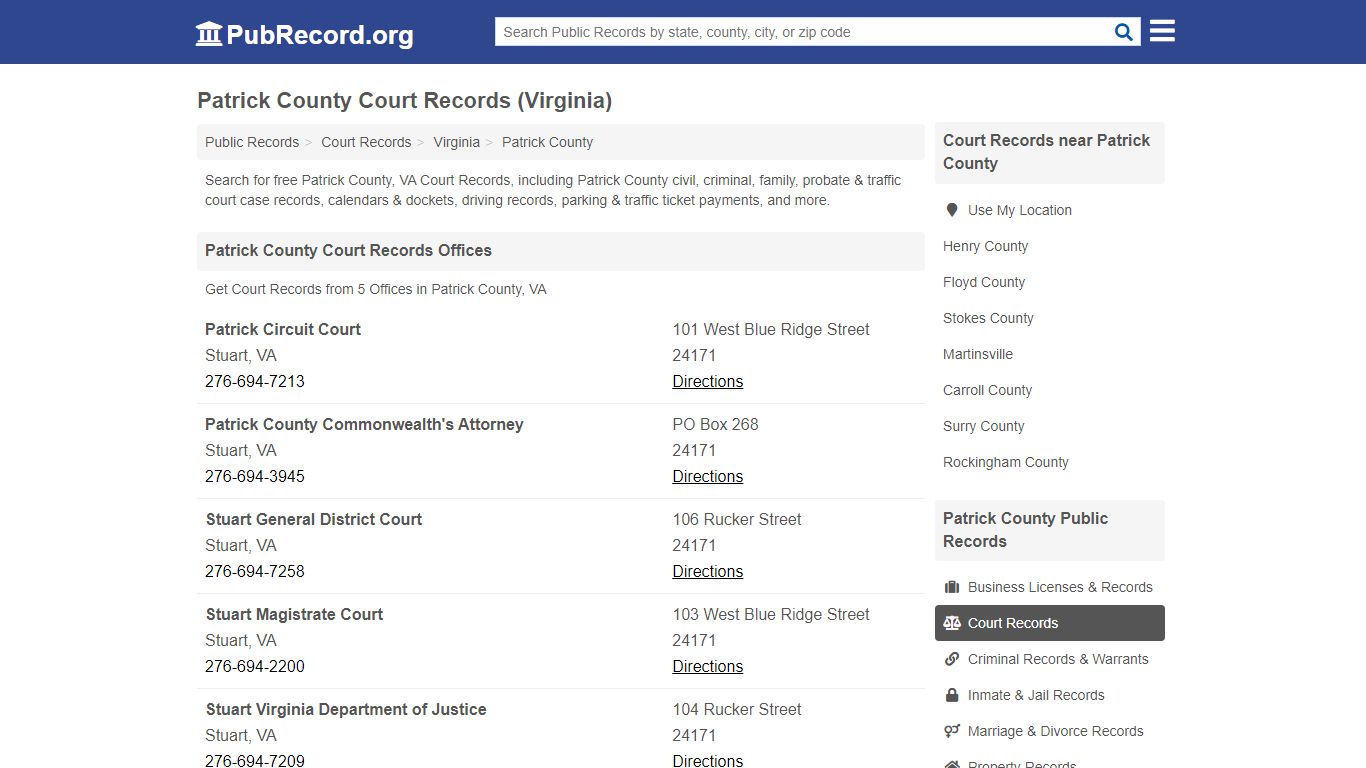 Free Patrick County Court Records (Virginia Court Records) - PubRecord.org