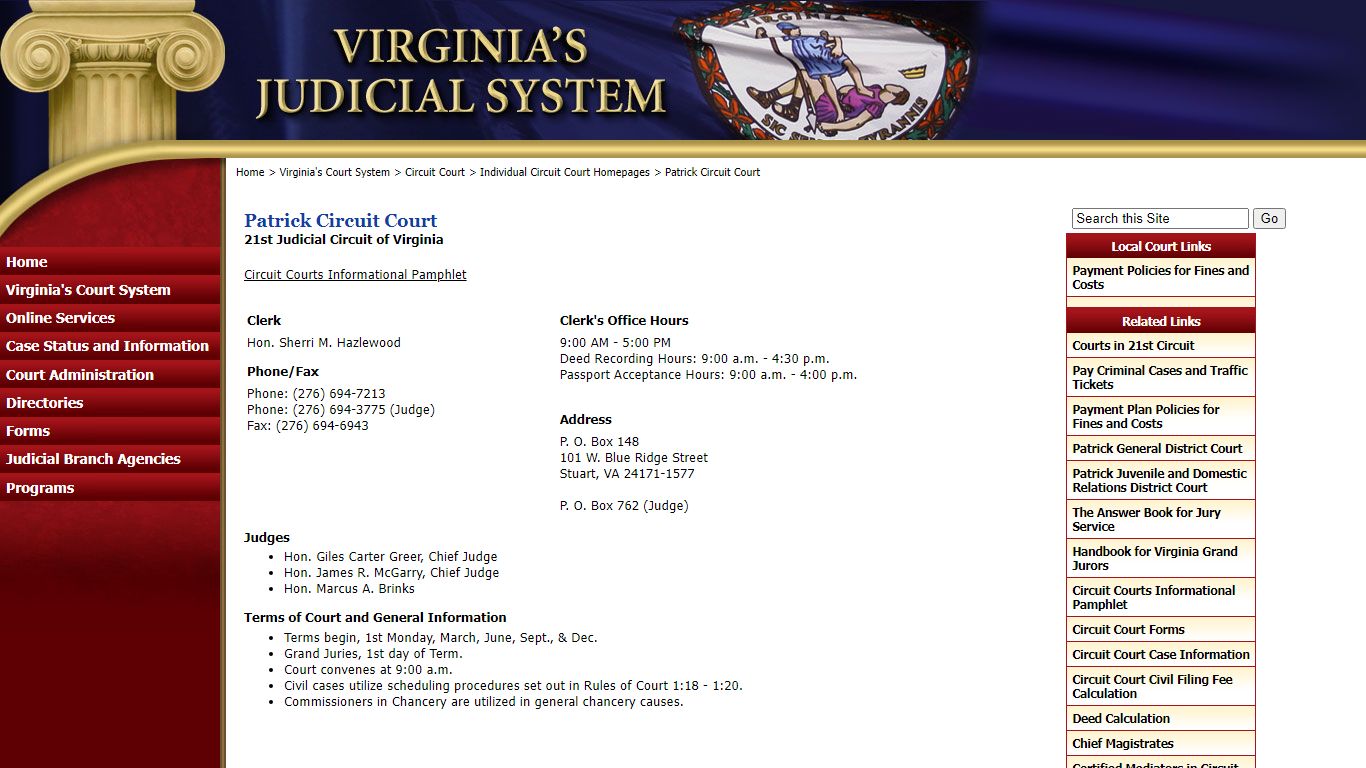 Patrick Circuit Court - Judiciary of Virginia