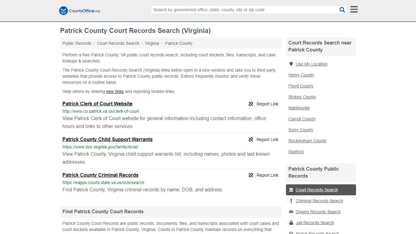 Court Records Search - Patrick County, VA (Adoptions, Criminal, Child ...