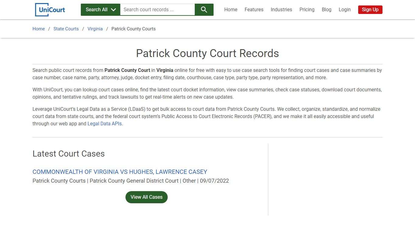 Patrick County Court Records | Virginia | UniCourt