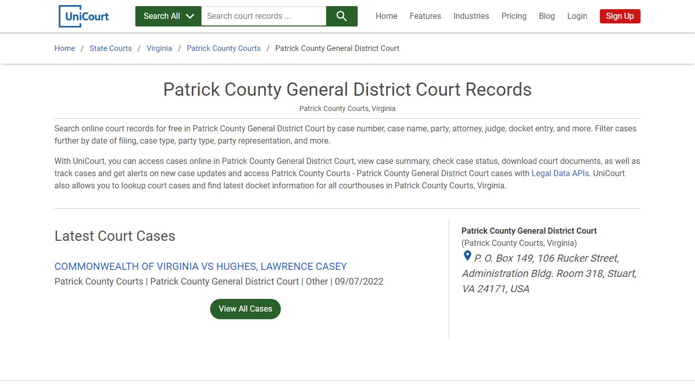 Patrick County General District Court Records | Patrick | UniCourt