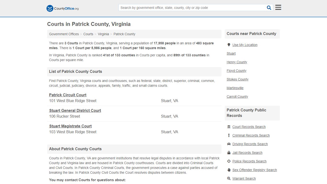 Courts - Patrick County, VA (Court Records & Calendars)